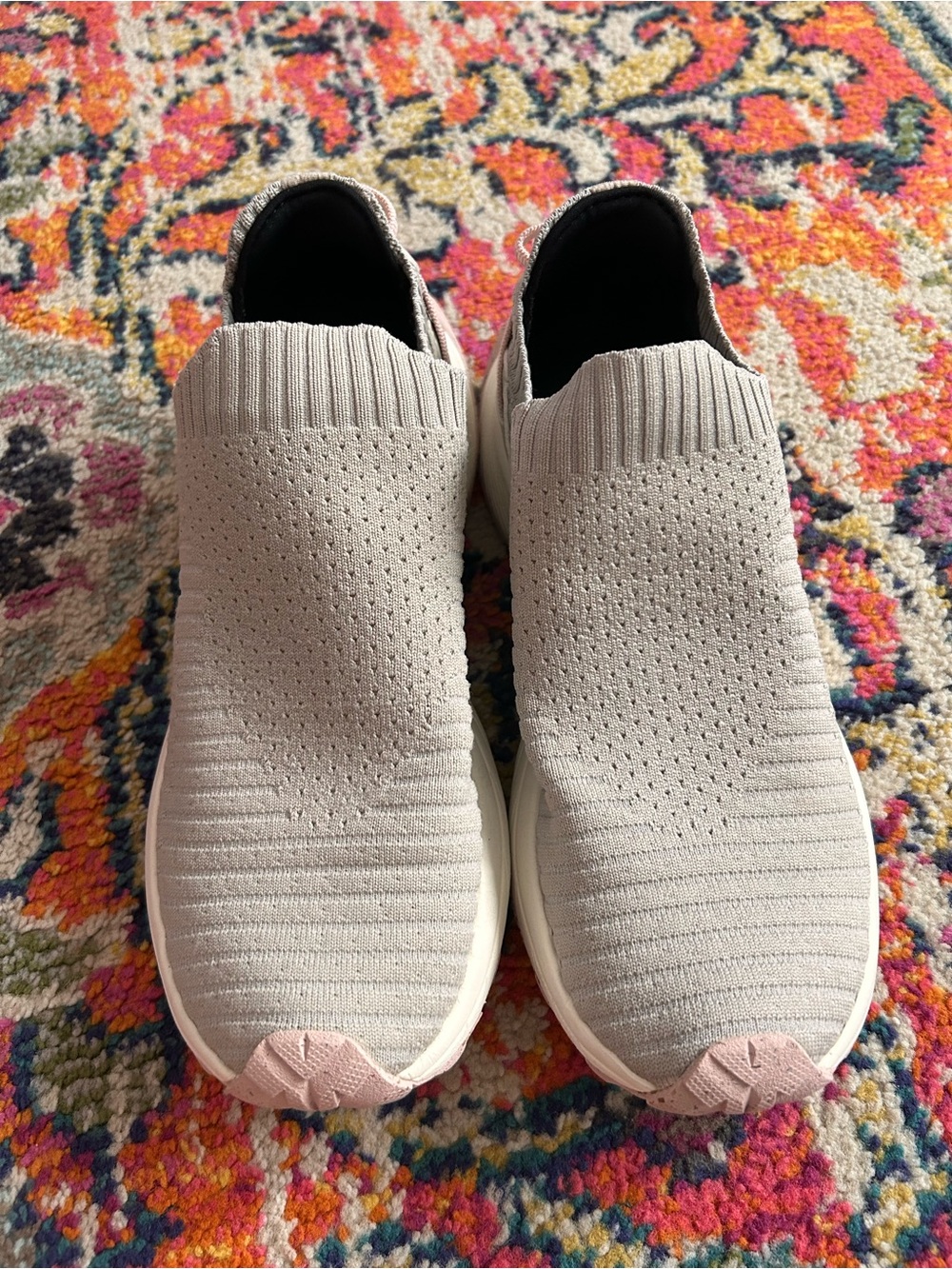 Merrell Women's Slip-On Knit Sneakers in Light Gray with Pink Accents